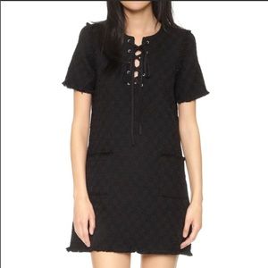 JOA Los Angeles black tweed fringe lace up dress